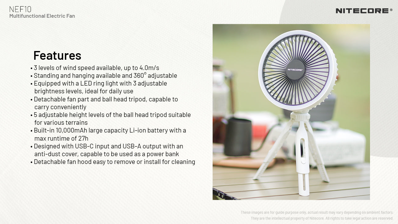 NITECORE MULTIFUCTIONAL ELECTRIC FAN NEF10