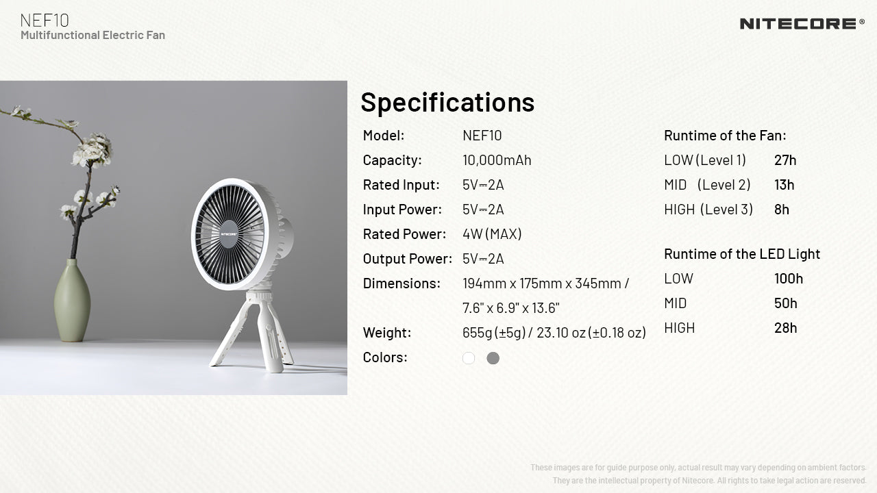 NITECORE MULTIFUCTIONAL ELECTRIC FAN NEF10