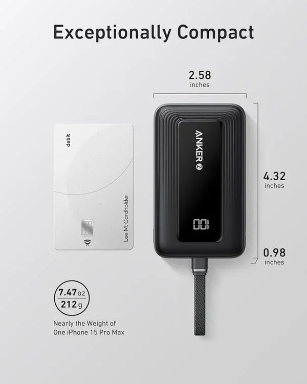 ANKER POWER BANK (10K,30W, BUILT-IN USB-C CABLE)-BLACK