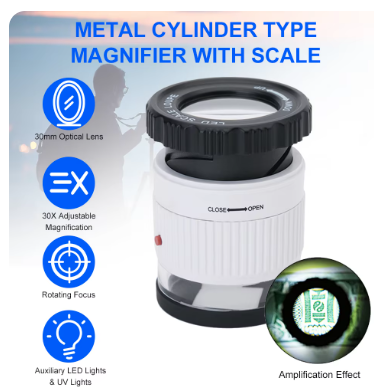 30X CYLINDRICAL SCALE MAGNIFYING GLASS