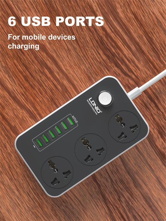 LDNIO 6USB+3 POWER SOCKET SC3604