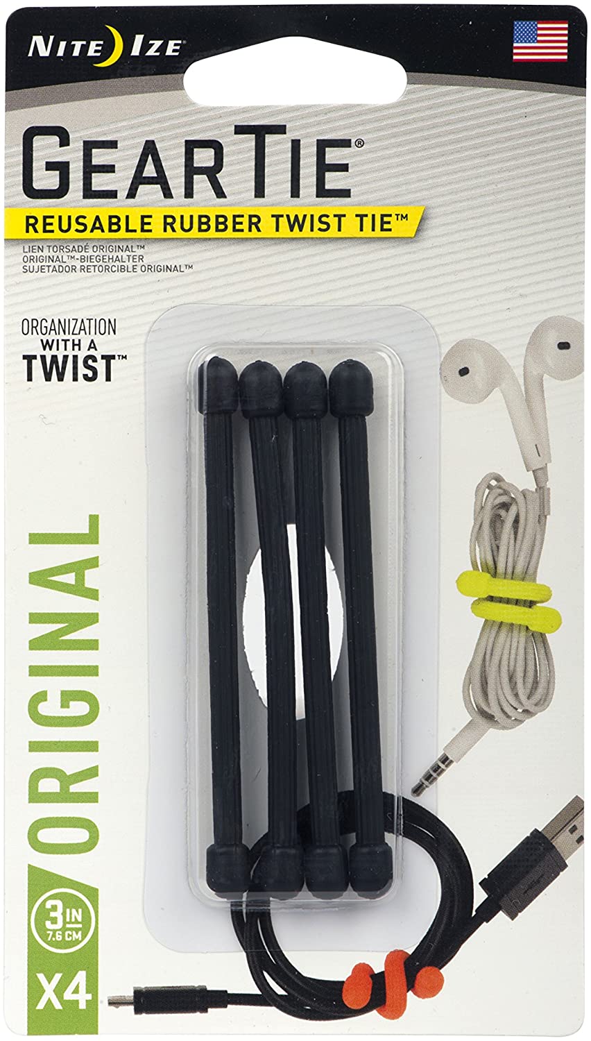 NITEIZE GEAR TIE REUSEABLAE RUBBER TWIST TIE 3IN 4 PACK