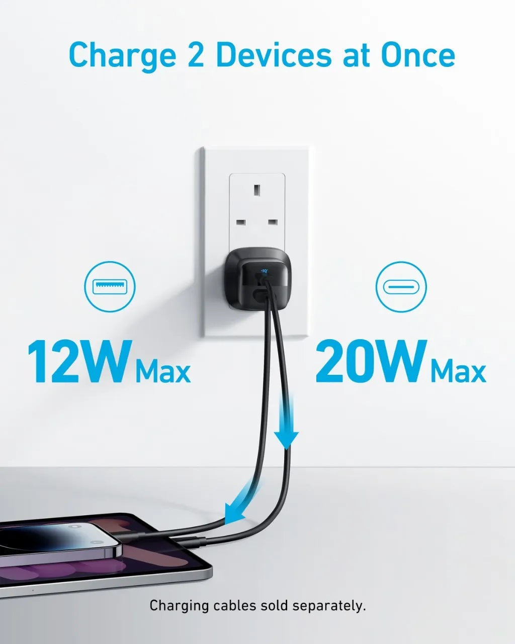 ANKER 323 CHARGER WITH CABLE (33W. 3FT)