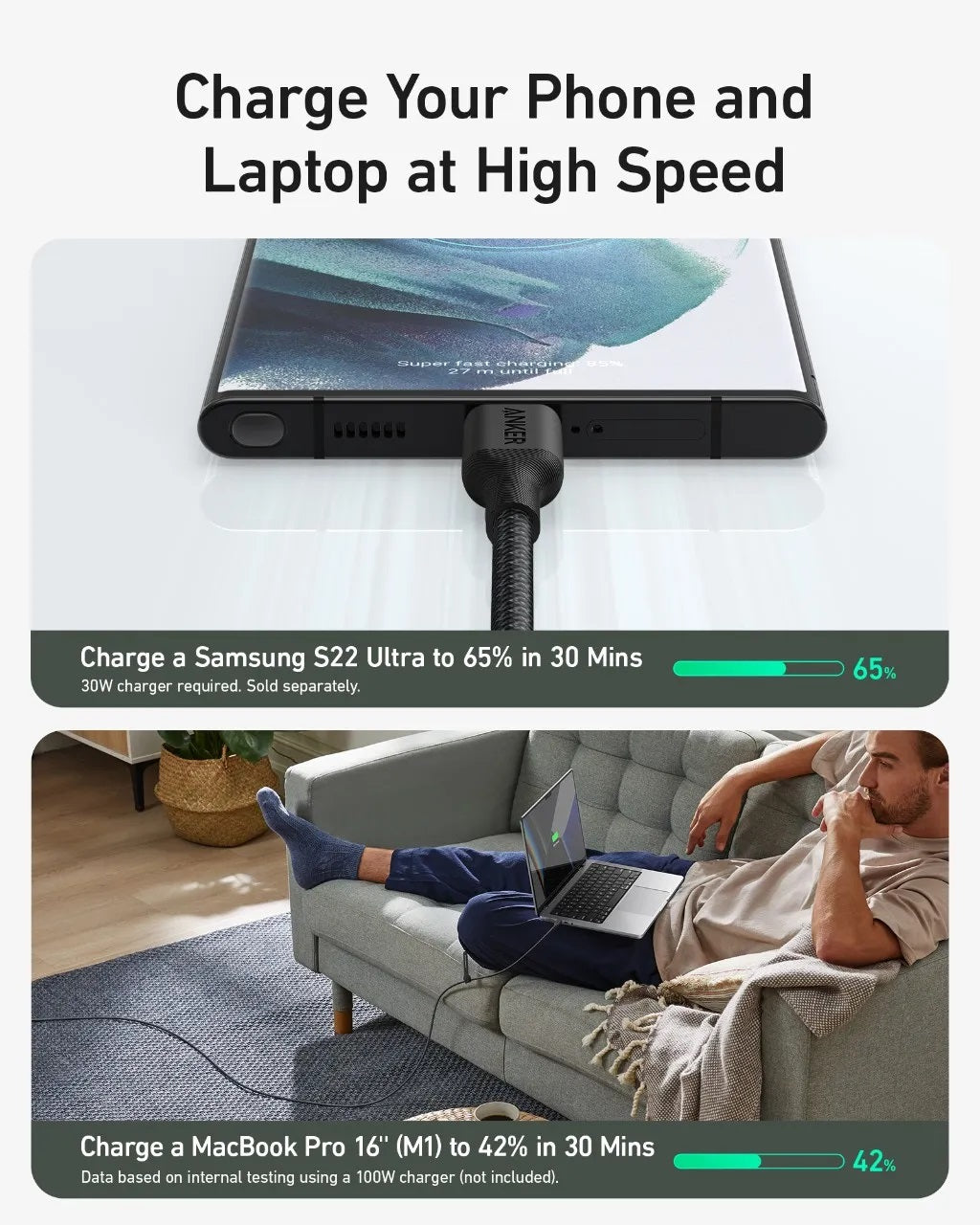 ANKER 544 USB-C TO USB-C CABLE 240W 3FT (BIO-NYLON)