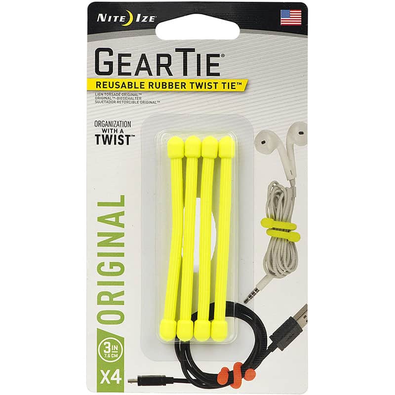 NITEIZE GEAR TIE REUSEABLAE RUBBER TWIST TIE 3IN 4 PACK