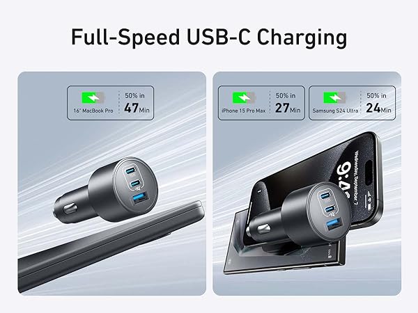 ANKER CAR CHARGER (167.5W, 3 PORTS) WUTH CABLE BUNDLE GRAY