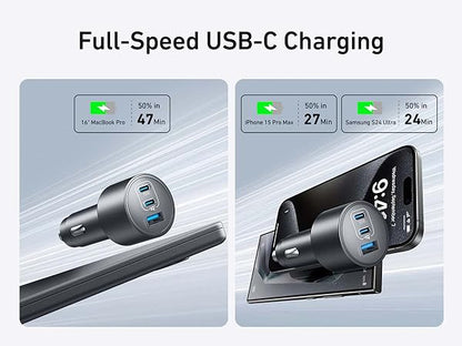 ANKER CAR CHARGER (167.5W, 3 PORTS) WUTH CABLE BUNDLE GRAY