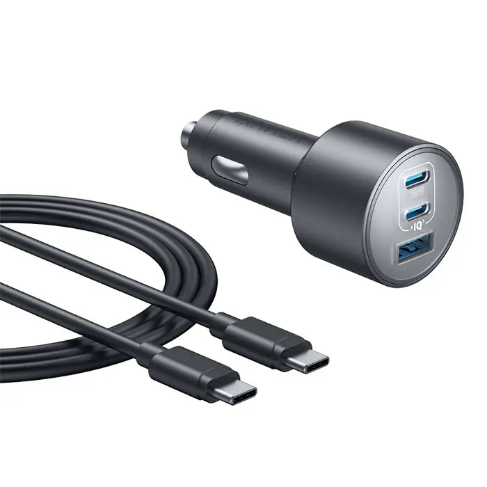 ANKER CAR CHARGER (167.5W, 3 PORTS) WUTH CABLE BUNDLE GRAY