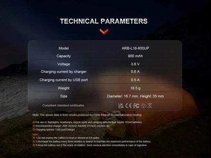 FENIX 16340 Battery ARB-L16-800UP