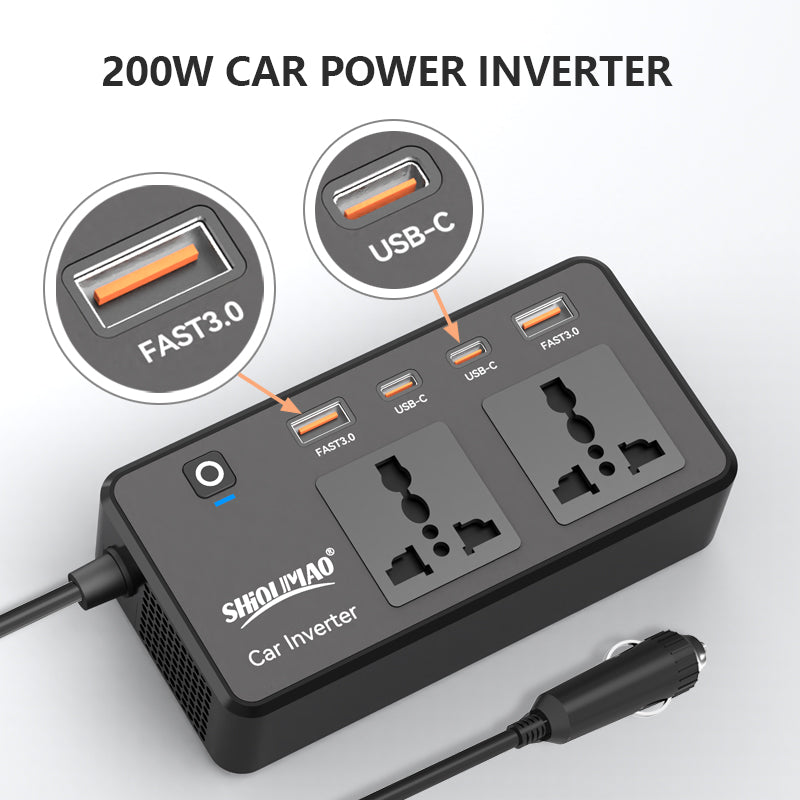 220V CAR INVERTER 200W PD TYPE-C USB