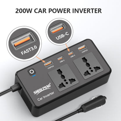 220V CAR INVERTER 200W PD TYPE-C USB