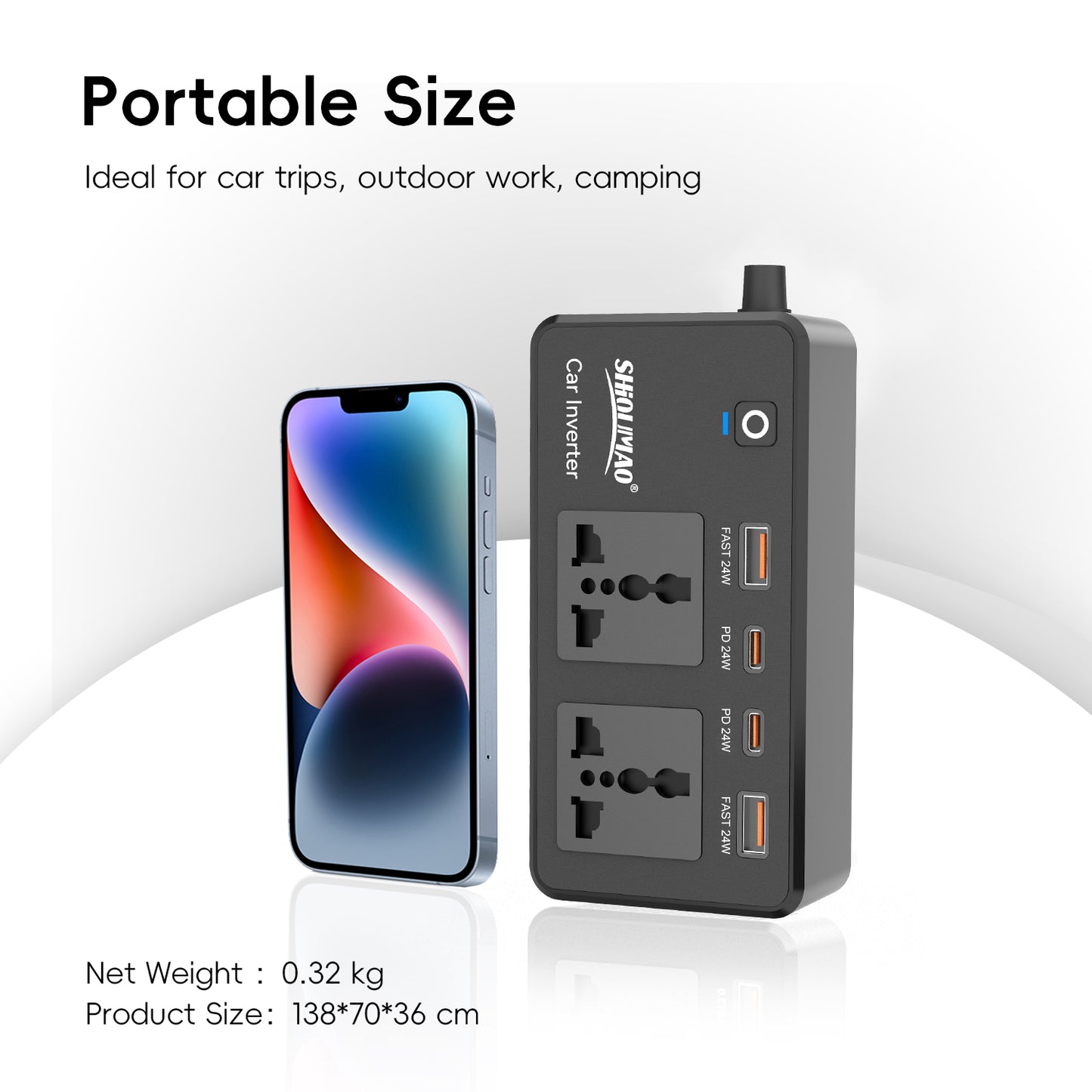 220V CAR INVERTER 200W PD TYPE-C USB