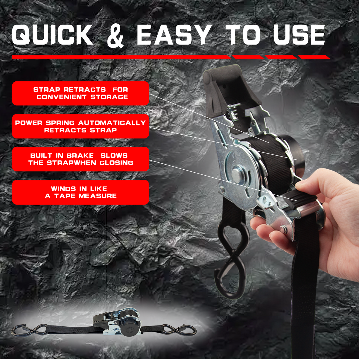RETRACTABLE RATCHET TIE DOWN STRAPS SET