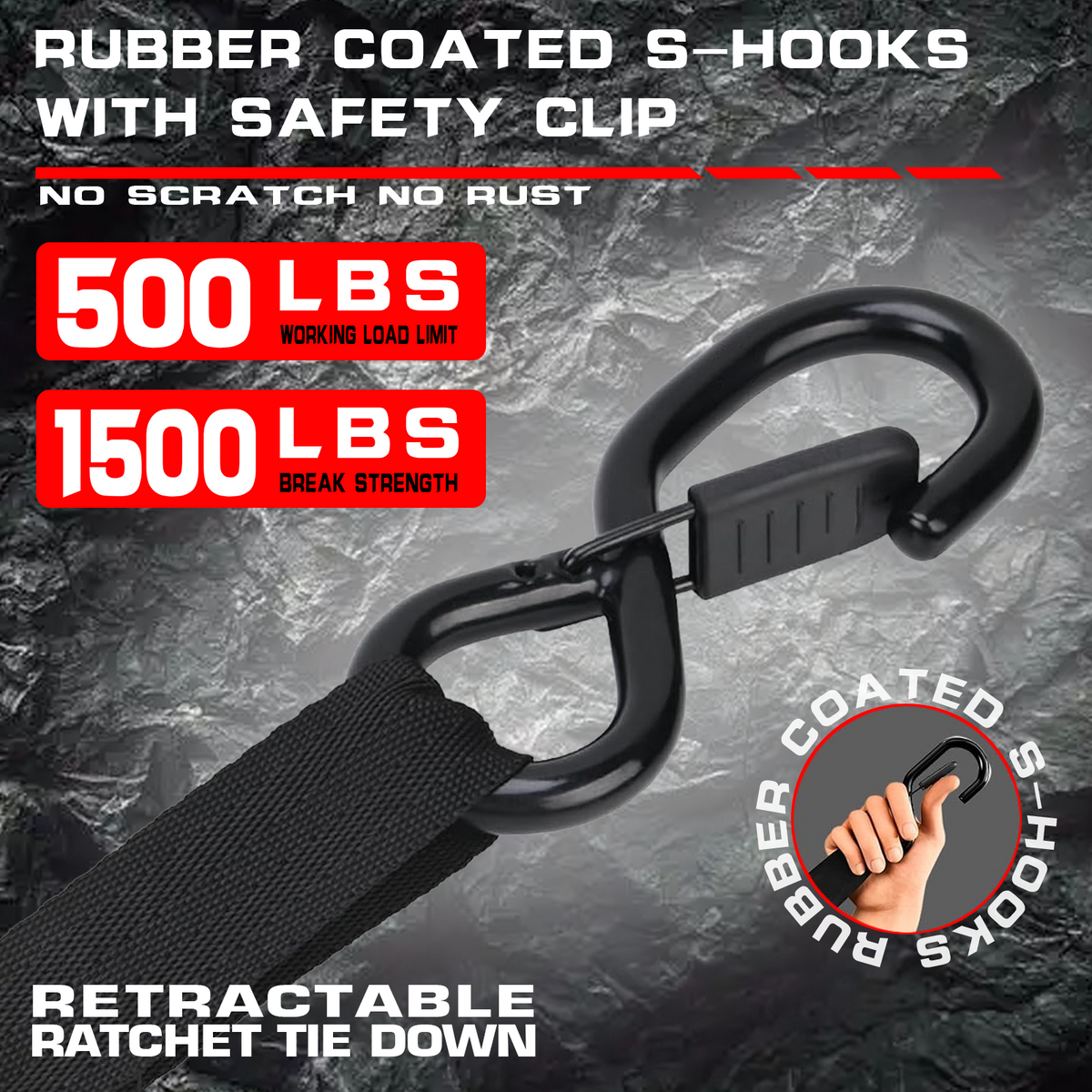 RETRACTABLE RATCHET TIE DOWN STRAPS SET