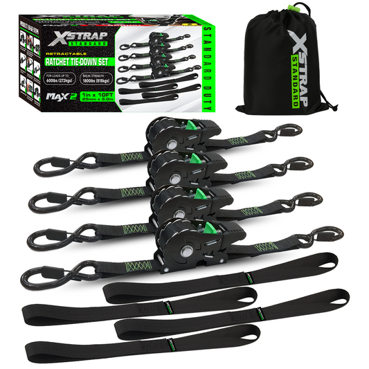 RETRACTABLE RATCHET TIE DOWN STRAPS SET
