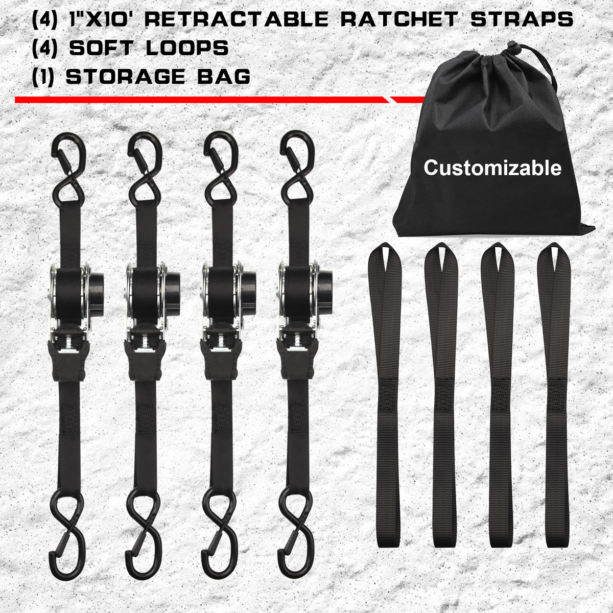 RETRACTABLE RATCHET TIE DOWN STRAPS SET