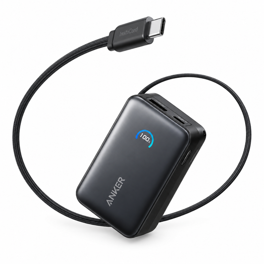 ANKER NANO باور بانك (10K، 45 واط، كابل USB-C مدمج قابل للسحب) أسود