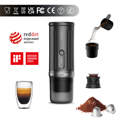 ماكينة تحضير الإسبريسو المحمولة CERA+ PROTABLE - رمادي (مع حقيبة)