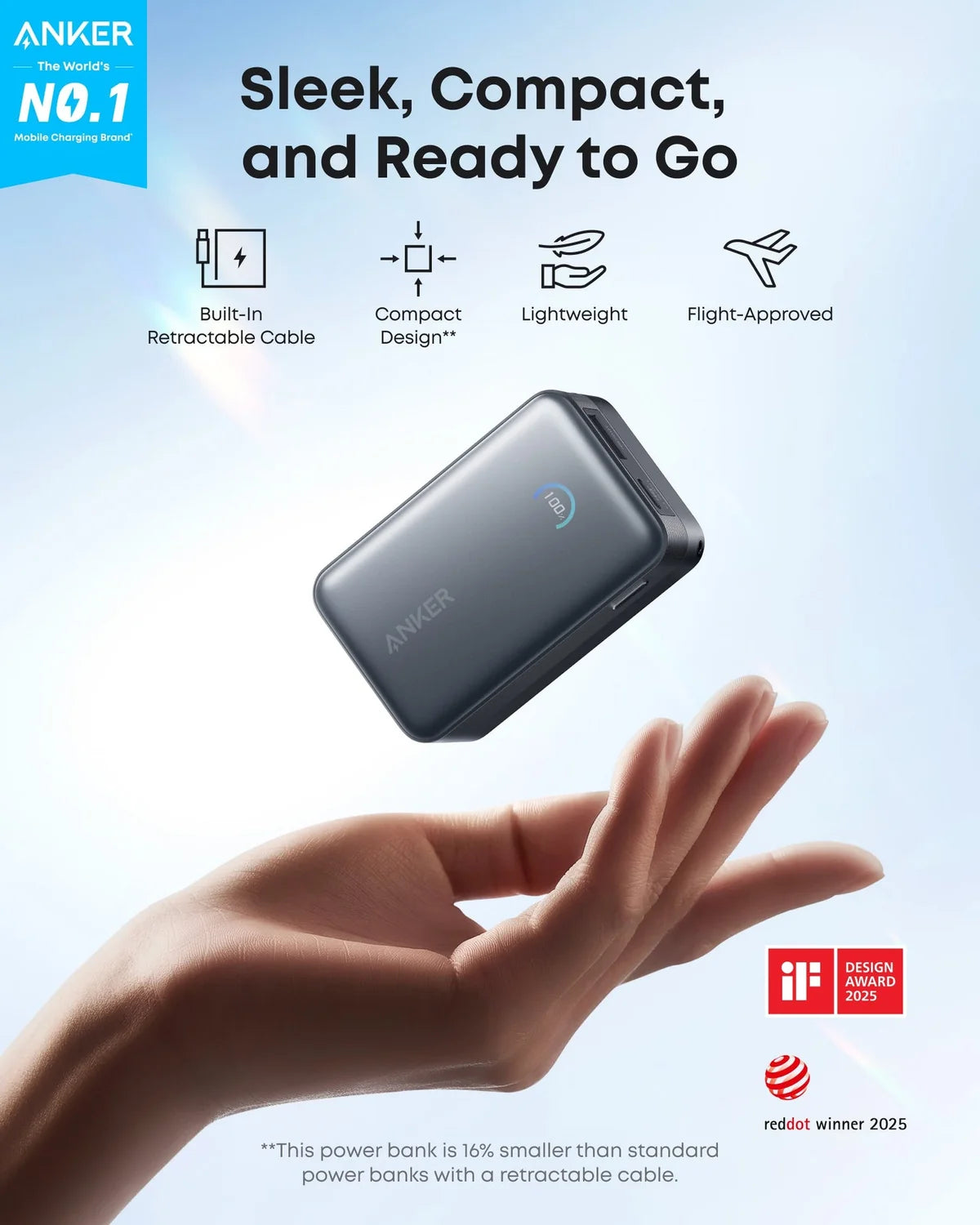 ANKER NANO POWER BANK (10K, 45W, BUILT-IN RETRACTABLE USB-C CABLE) BLACK
