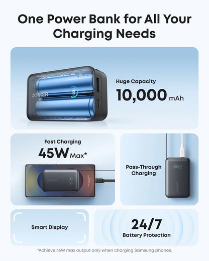 ANKER NANO POWER BANK (10K, 45W, BUILT-IN RETRACTABLE USB-C CABLE) BLACK