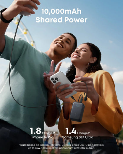 ANKER NANO POWER BANK (10K, 45W, BUILT-IN RETRACTABLE USB-C CABLE) BLACK