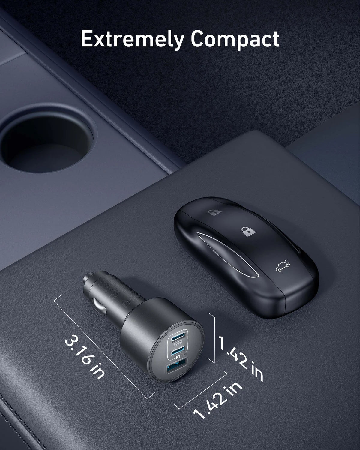 ANKER CAR CHARGER (167.5W, 3 PORTS) WUTH CABLE BUNDLE GRAY