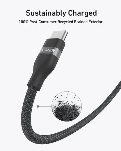 كابل أنكر USB-C إلى USB-C (طول 1.8 متر، 240 واط، مضفر معاد التدوير)