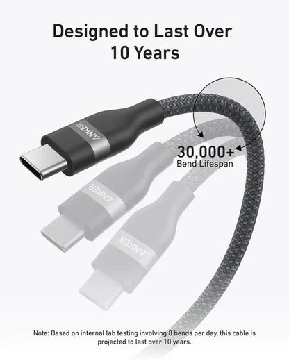 كابل أنكر USB-C إلى USB-C (طول 1.8 متر، 240 واط، مضفر معاد التدوير)