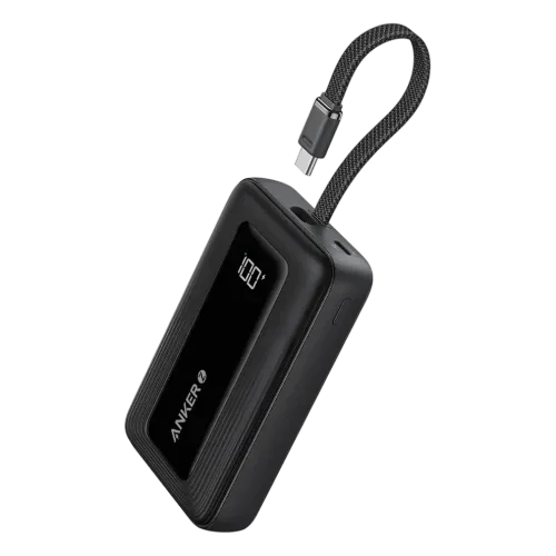 ANKER باور بانك (10K، 30W، كابل USB-C مدمج)-أسود