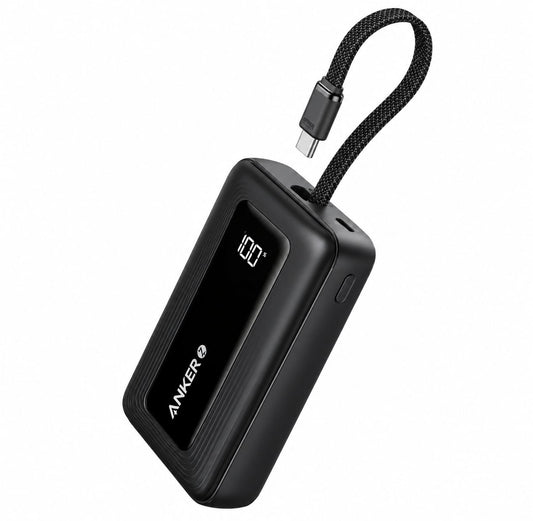 ANKER باور بانك (10K، 30W، كابل USB-C مدمج)-أسود