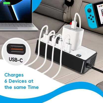 محول طاقة للسيارة 220 فولت، 200 واط، منفذ USB من النوع C بتقنية الشحن السريع PD