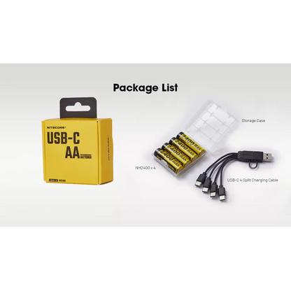 بطاريات NITECORE USB-C AA قابلة لإعادة الشحن