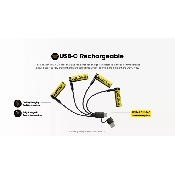 بطاريات NITECORE USB-C AA قابلة لإعادة الشحن