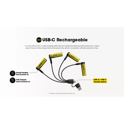 بطاريات NITECORE USB-C AA قابلة لإعادة الشحن