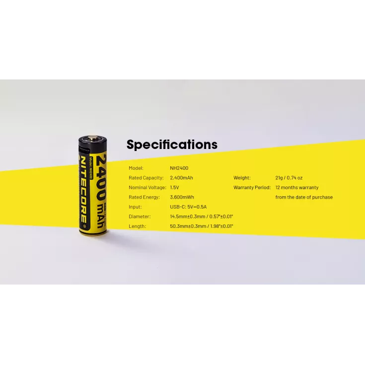 بطاريات NITECORE USB-C AA قابلة لإعادة الشحن