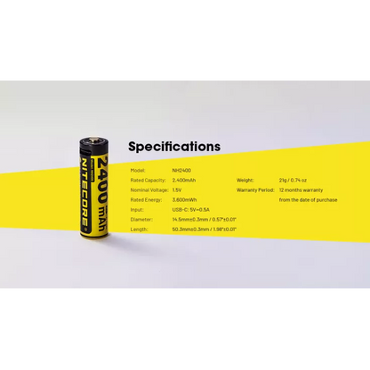 بطاريات NITECORE USB-C AA قابلة لإعادة الشحن